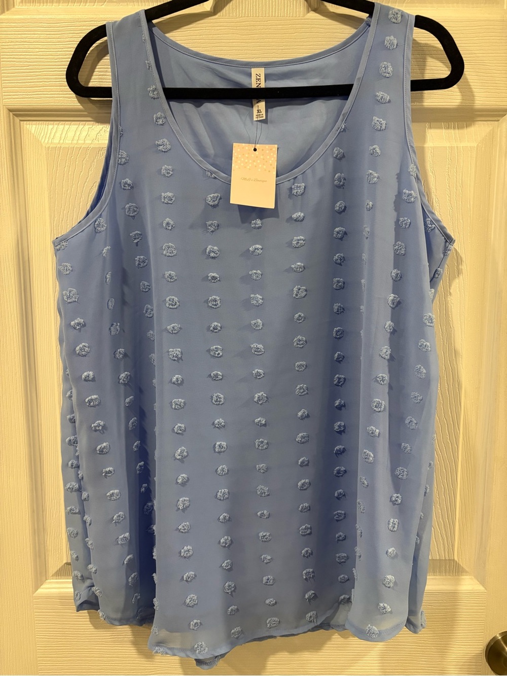 Zenana Outfitters Powder Blue Dot-Texture Chiffon Tank